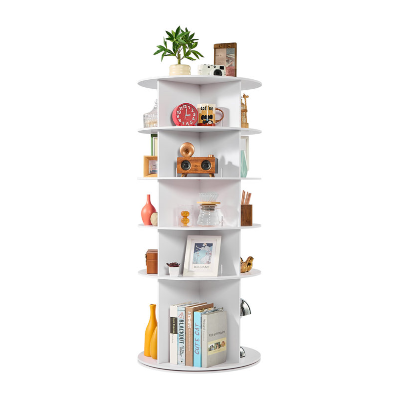 5 Tiers Rotating Shoe Rack Tower, 360° Spinning Shoe Rack, Revolving Storage Round Carousel Display, Freestanding Lazy Susan Organizer Display for Bedroom, Living Room, Entryway, Closet, White