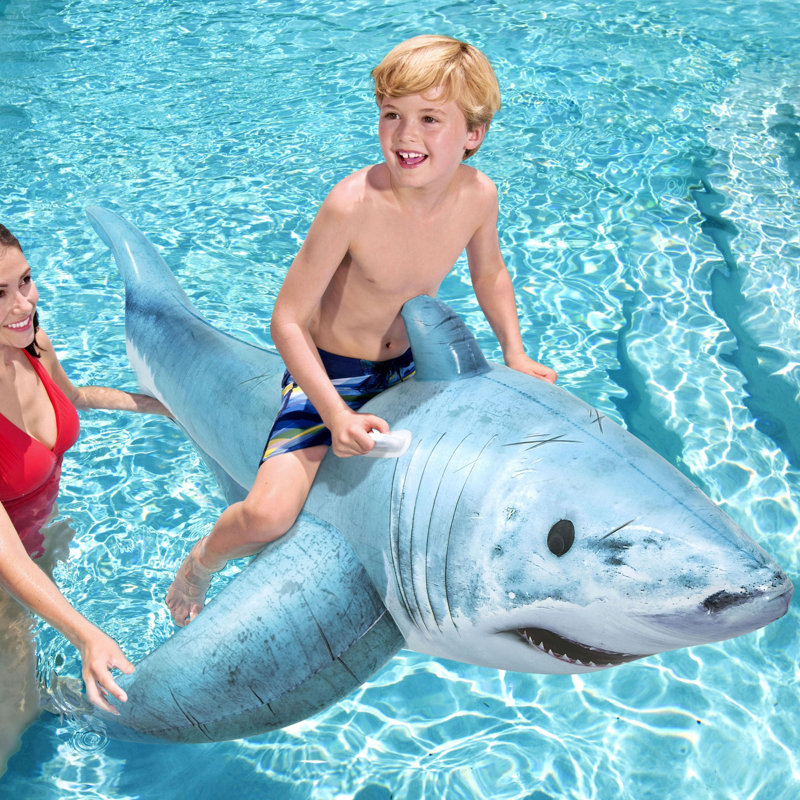 H2OGO! Realistic Shark Ride-On - Blue 72" x 40", Inflatable Ocean Animal Pool Float