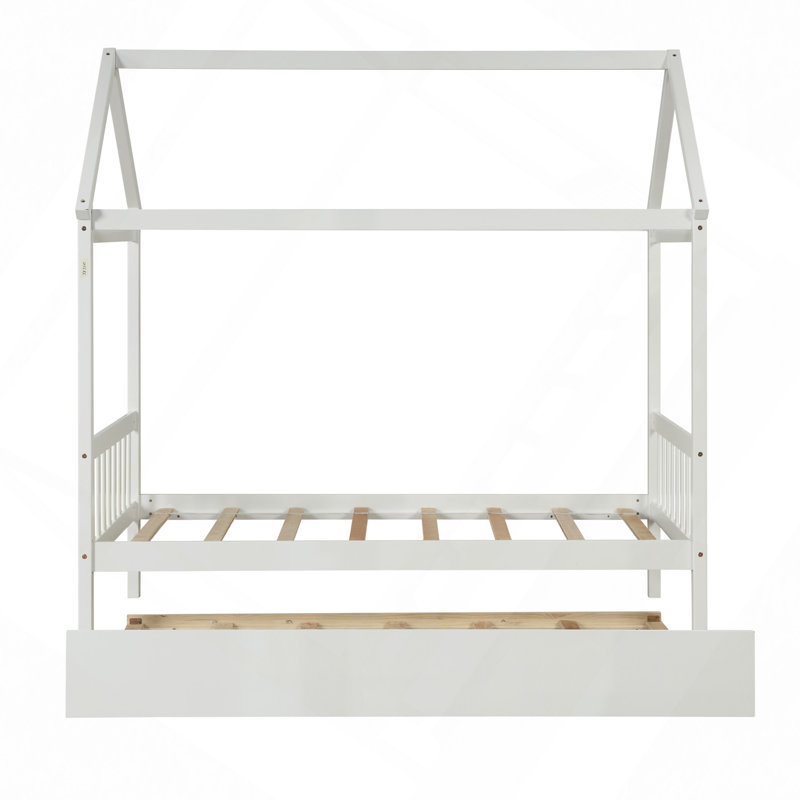 Structure de lit simple en bois massif avec lit gigogne simple de couleur blanche, aucun sommier tapissier requis