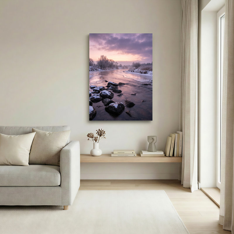 Ensemble de 1 tableau sur toile « Rivière d'hiver », H 36 po x l 24 po, Toile tendue