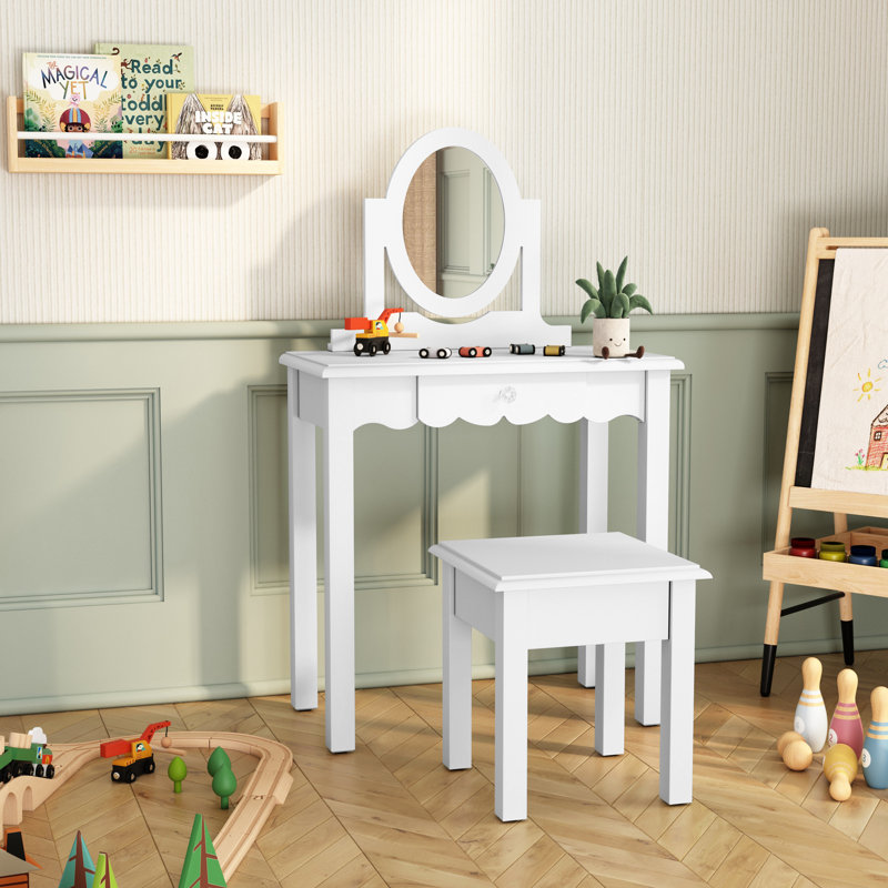 Coiffeuse blanche pour enfants, maquillage et table d'étude, Blanc