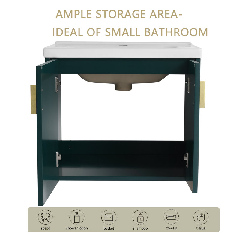 Chelsye 24'' Single Bathroom Vanity with Ceramic Top, Green