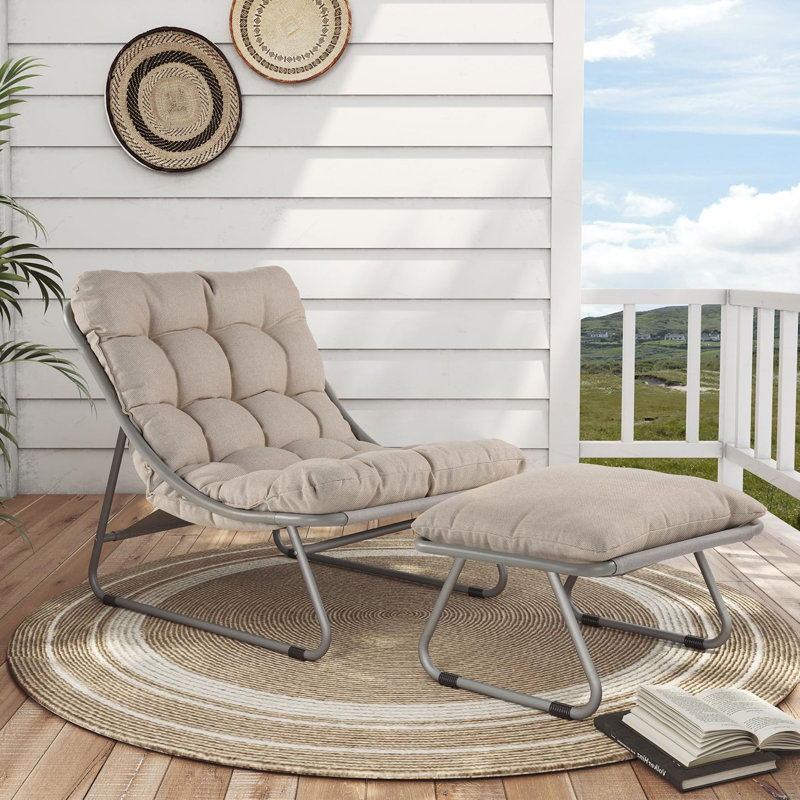 Ensemble de chaises longues inclinables 2 pièces pour l'intérieur et l'extérieur avec repose-pieds, fauteuil inclinable rembourré et rembourré avec repose-pieds, meubles de patio modernes pour porche, balcon, cour et bord de piscine