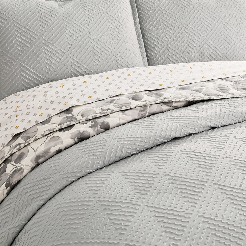 Ensemble de housse de couette réversible en microfibre 3 pièces, Brume portuaire / gris