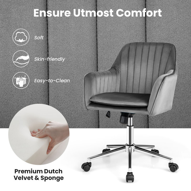 Fairmont Park Agrima Velvet Office Chair, Grey