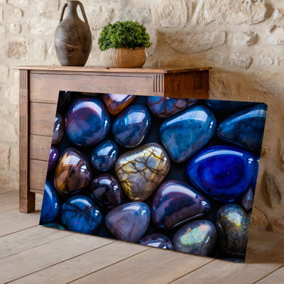 Canvas A Vibrant Collection Of Polished Gemstones Showcasing A Spectrum Of Wall Art Blues Purples And Iridescent Hues Each Stone Has A Canvas Wall Art