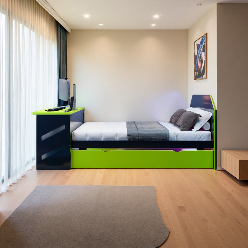 Full Size Daybed With Twin Size Trundle,Desk And USB, Green