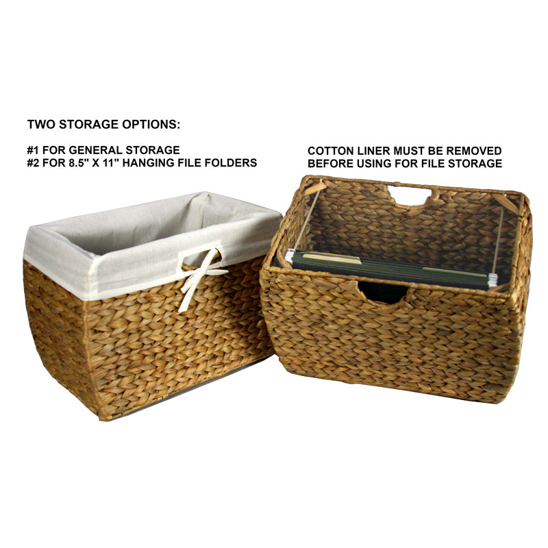 Seagrass Basket Storage Wicker for Hanging File Folder with Liner, Basket w/Liner