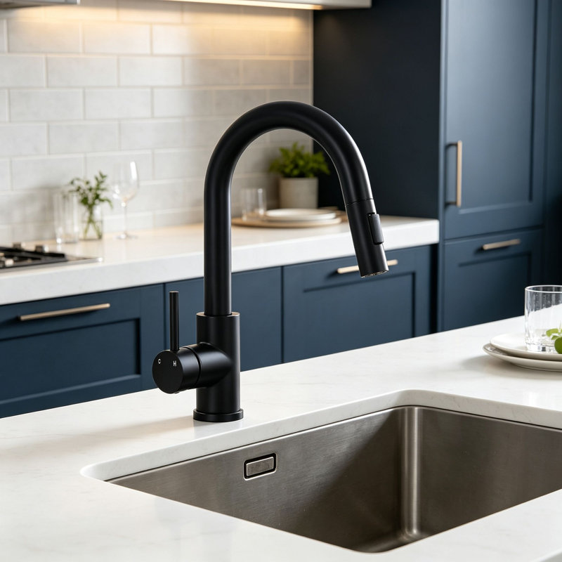 Topcraft  Single Handle Single Hole Pull Down Kitchen Sink Faucet, Matte Black