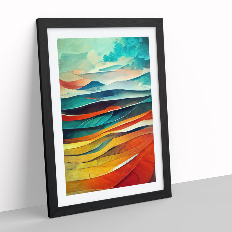 Abstract Mountain Landscape No.3 - Single Picture Frame Print, 64cm H x 46cm W, Black