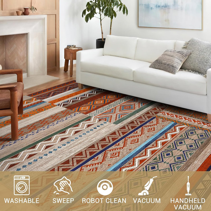 Vintage Patchwork Runner Rug Washable Grey Runners Hallway Non Slip Geometric Carpet Stain Resistant Tribal Soft Mat Low Pile Foldable