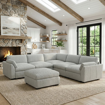 Corduroy Modular L - Shaped Sectional Sofa With Removable Ottoman