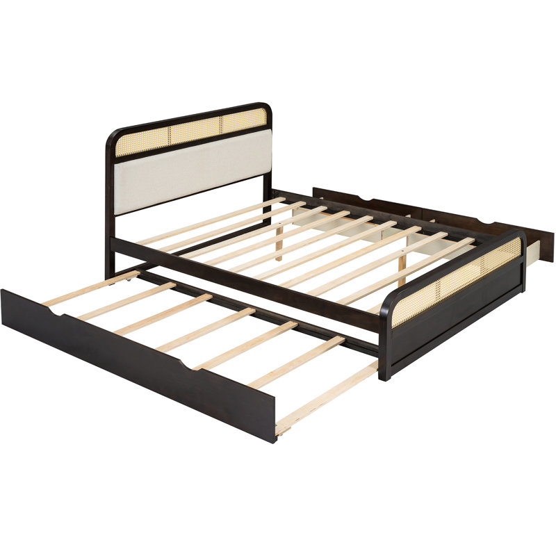 lit plateforme pour grand lit double avec gigogne et espace de rangement escamotable