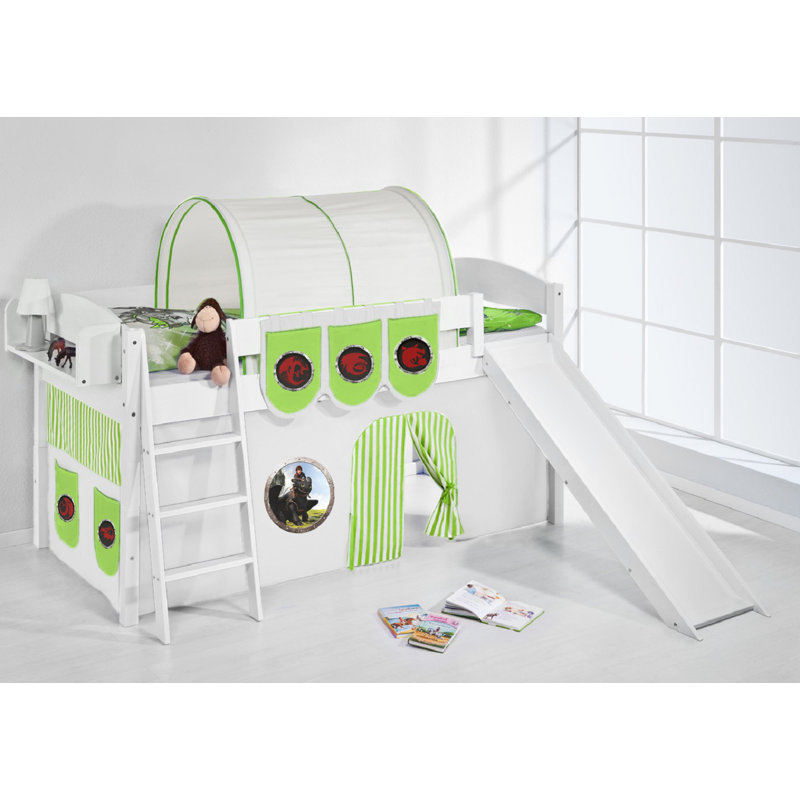 Dragons European Single Mid Sleeper Bed with Curtain, Green