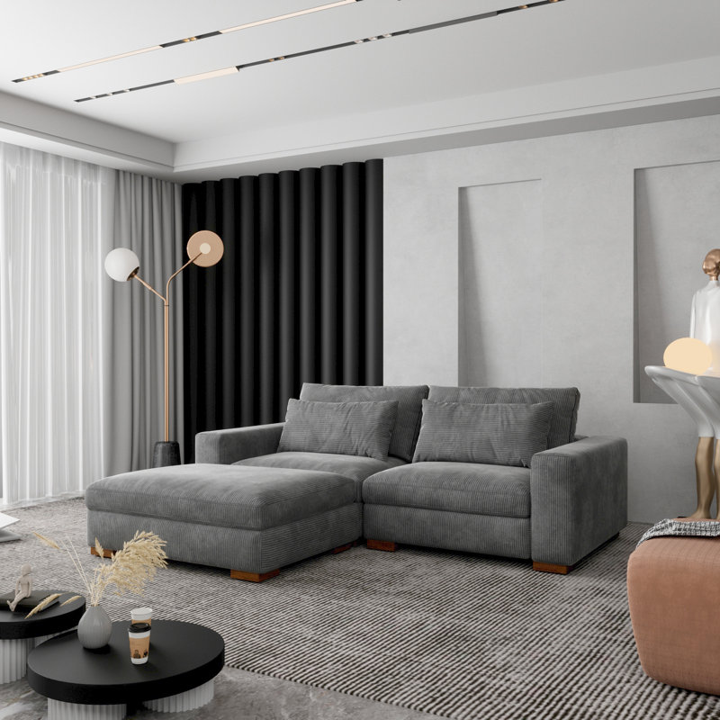 Belrose 89'' Recessed Arms Modular, Dark Gray Corduroy
