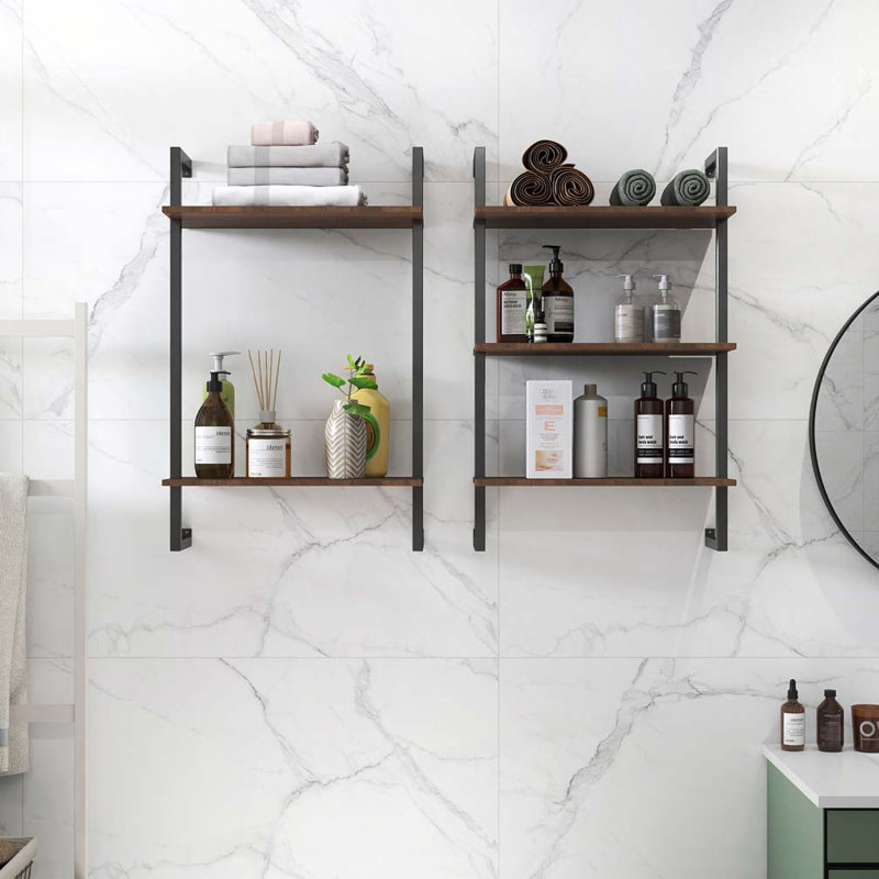 Lucian 3-Tier & 2-Tier Wall Mounted Wood Shelves with Metal Frame