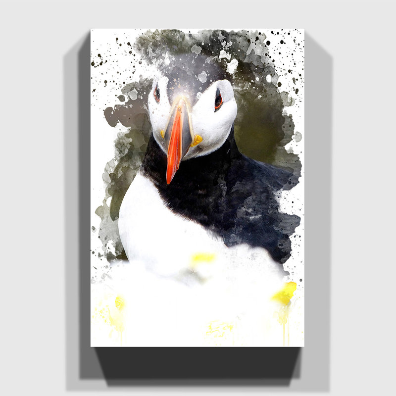 Atlantic Puffin Bird - Wall Art, 50cm H x 35cm W, Wrapped Canvas