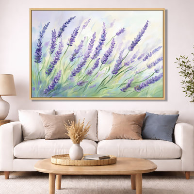 Art mural lavande, toile florale mauve, brise de jardin lavande
