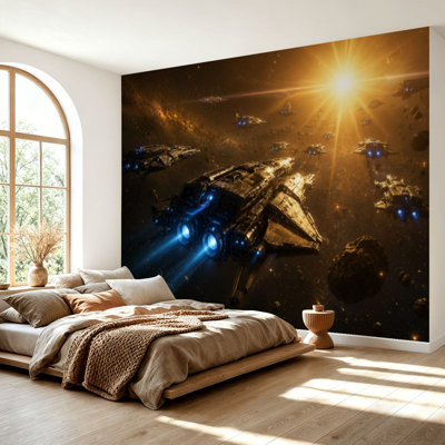 Papier peint adhésif autocollant noir Space Bataille Exploration de véhicules spatiaux Sun