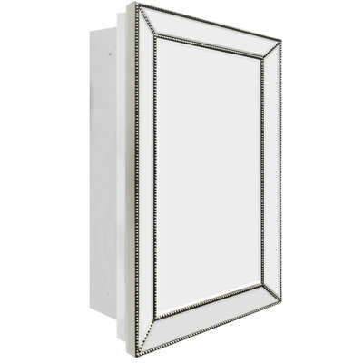Retro Vintage Mirror Medicine Cabinet, Silver Beaded Wooden Frame & Retro Bevel Mirror with Storage, Recessed or Surface Mount 