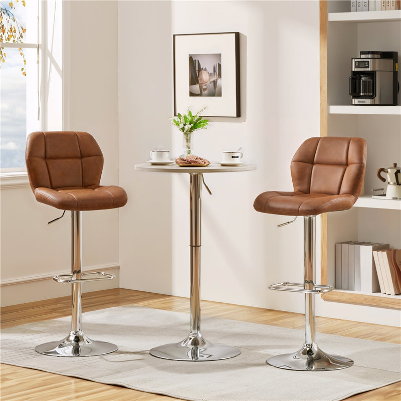 color Height Adjustable Modern Faux Leather Swivel Bar Stools, Retro Brown