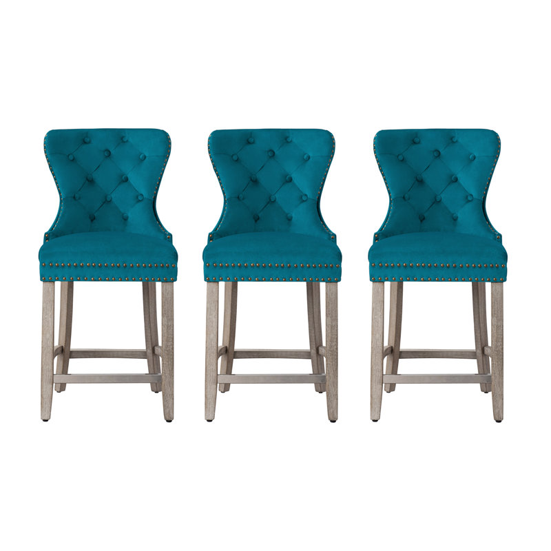 Tabouret de bar et de comptoir Kirsten, Gris, Bleu sarcelle, Tabouret de comptoir (siège d'une hauteur de 24 p