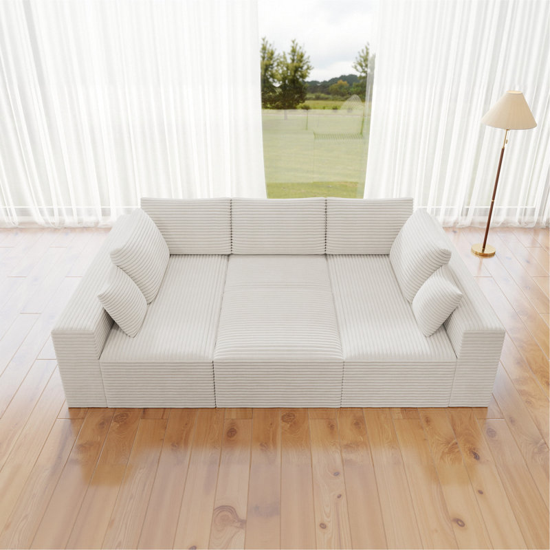 Siège de canapé modulaire 98,4 * 68,9 po, canapé rembourré compressé pour le salon, la chambre à coucher, l’appartement, aucun assemblage requis, combinaison gratuite pour 4 PC, tissu en velours côtelé moelleux, BLANC