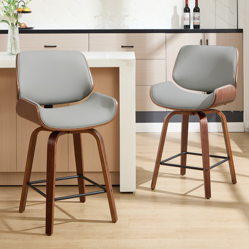 24'' Swivel Upholstered Counter Stool, Light Gray