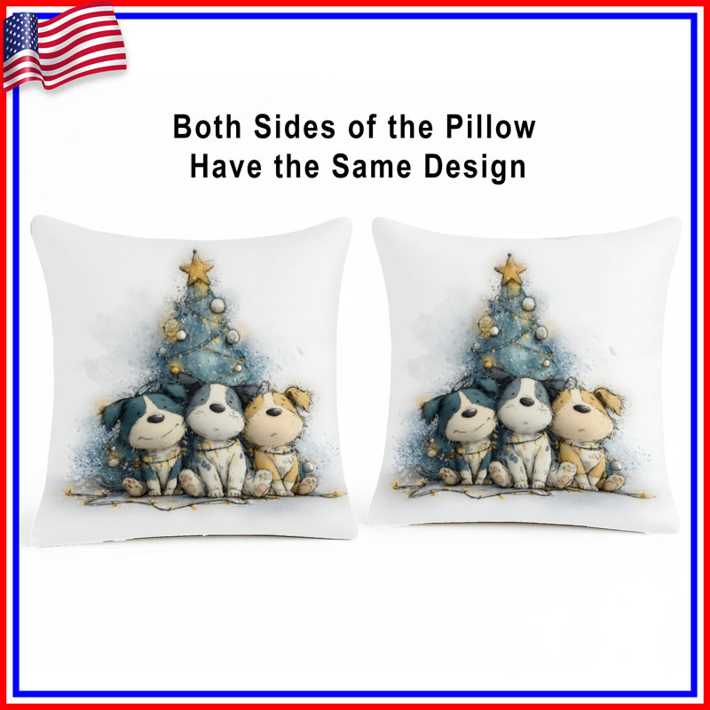 Three Puppies Christmas Tree Double Sided Throw Pillows, 18 x 18 inches