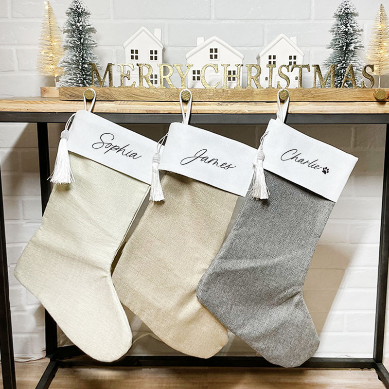 Bas de Noël personnalisés avec pampille, nom personnalisé, cadeaux de Noël pour la famille, sable, paquet de 1, Ivoire