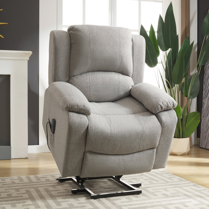 Aaronveer Upholstered Heated Massage Chair, Light Grey Polyester Twill