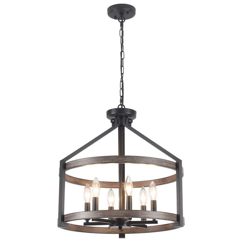 Lustre de ferme campagnard à 6 lumières 23,1 "à intensité variable, Noir / grain de bois