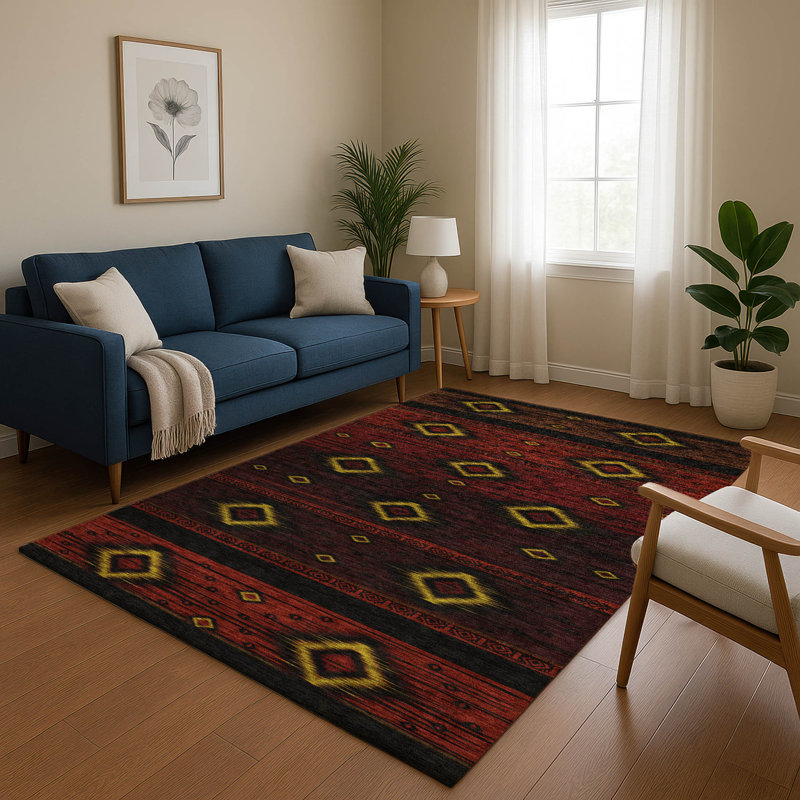 Tapis tribal de qualité supérieure lavable à la machine Ralston AMF1943, Rectangle 2 pi 6 po x 3 pi 10 po