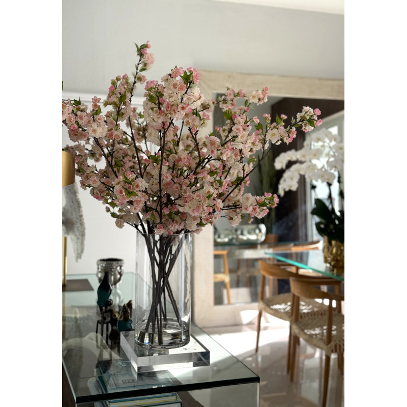 Cherry Blossoms In 16" Glass Cylinder, Pink