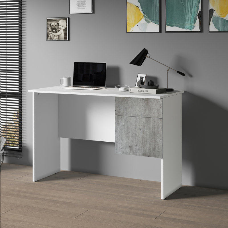 Rudman Computer Desk, White/Grey