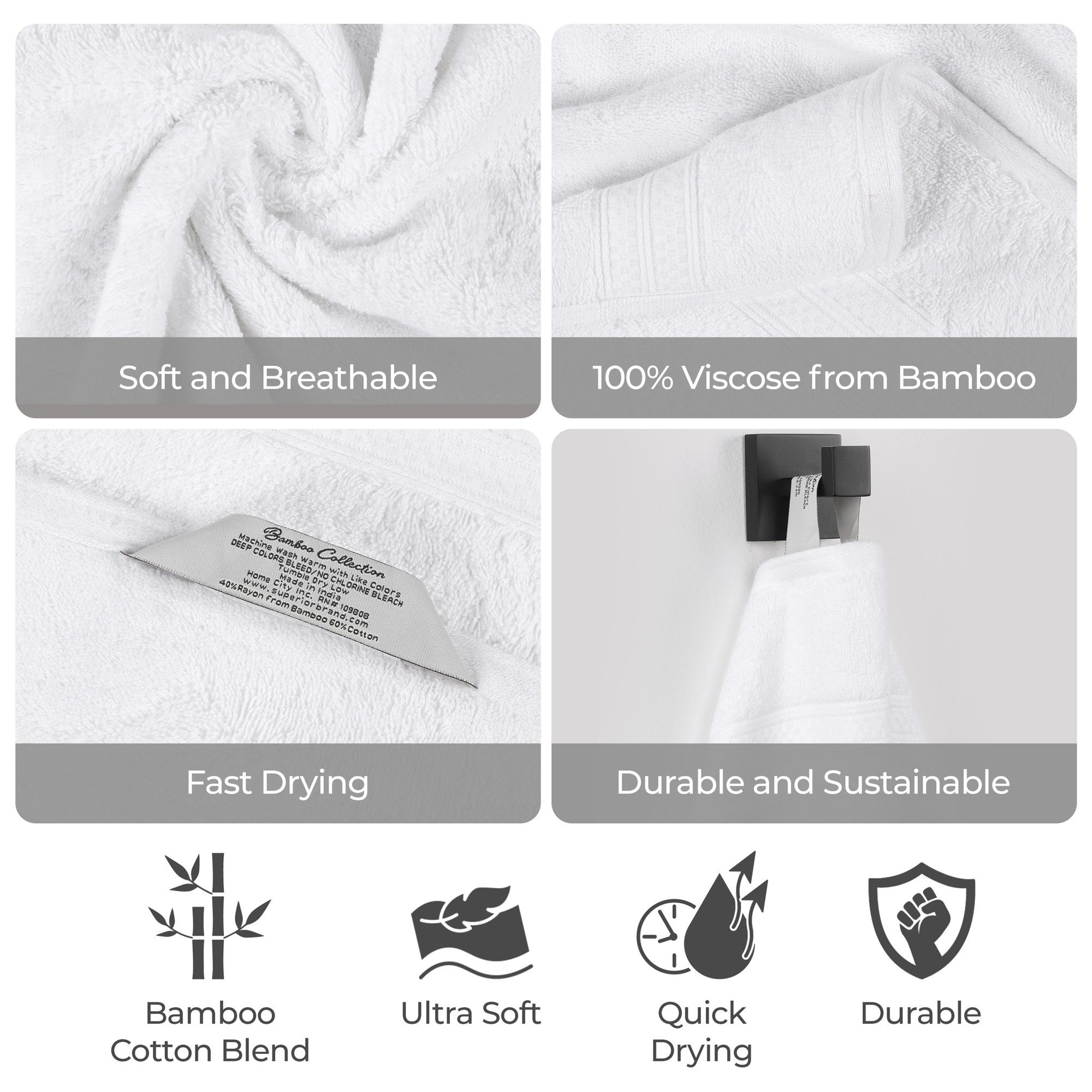 Nolhan Rayon from Bamboo Cotton Blend 6 Piece Towel Set, White