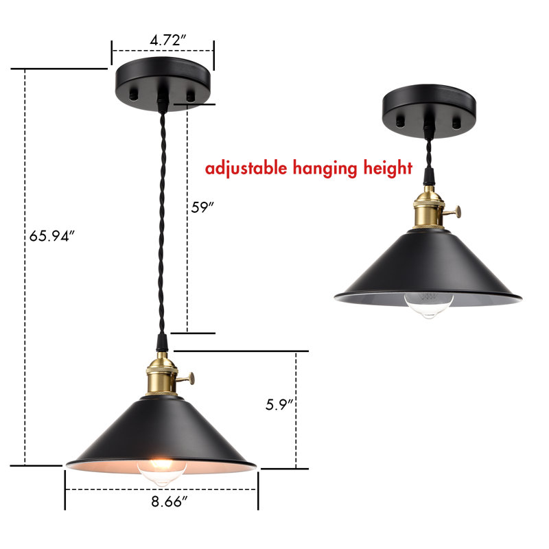 Mini luminaire suspendu moderne avec interrupteur Nordic Modern, Noir
