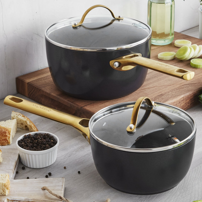 GreenPan Reserve Black Healthy Ceramic Nonstick Saucepan Set with Lids, 1.5qt and 3qt