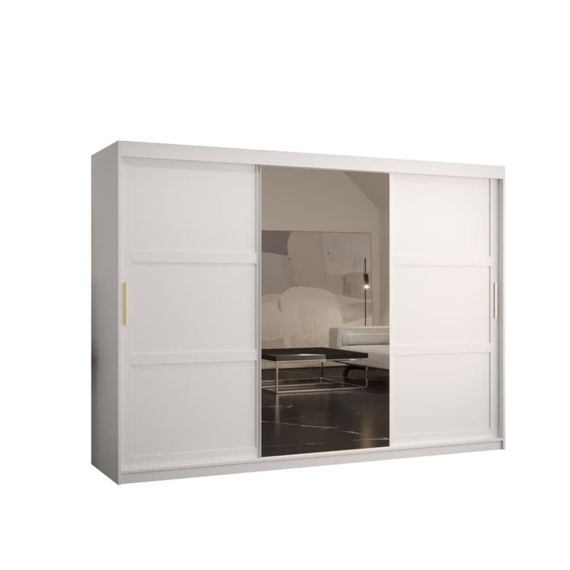 Ashwanth Manufactured Wood Wardrobe, 200cm H x 250cm W x 62cm D, White