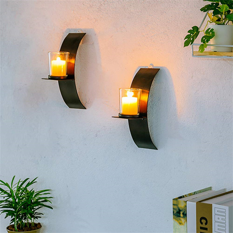 2 Piece Metal Candlestick Set, Black