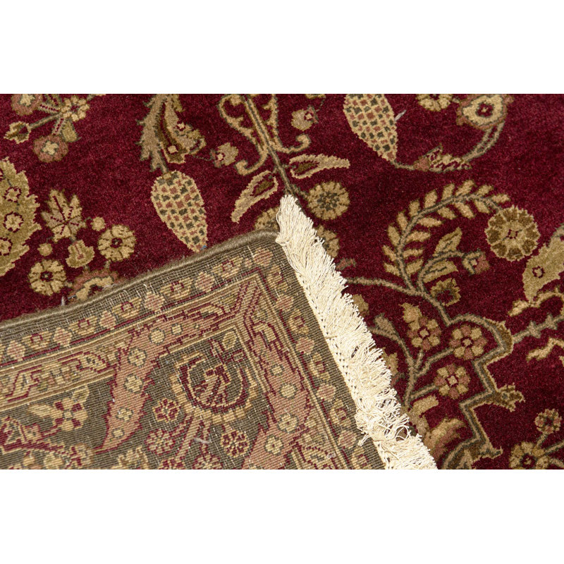 Tapis oriental en laine noué à la main de couleur bourgogne / vert olive Marquis