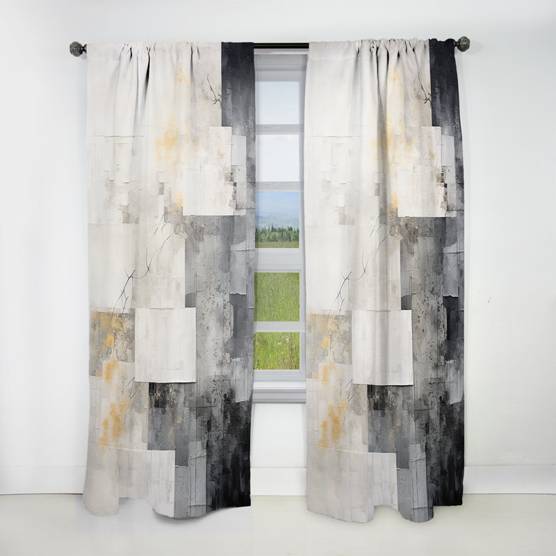Bargale Geometric White And Grey Abstract Tile I - Tile Curtain - Velvet Room Darkening - 1 panel, 52" W x 63" L