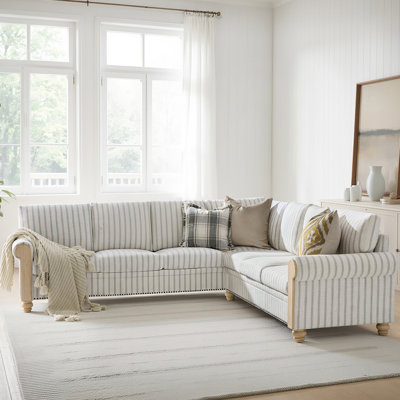 Canapé modulaire Terren Farmhouse avec accoudoirs roulés et pieds en bois massif