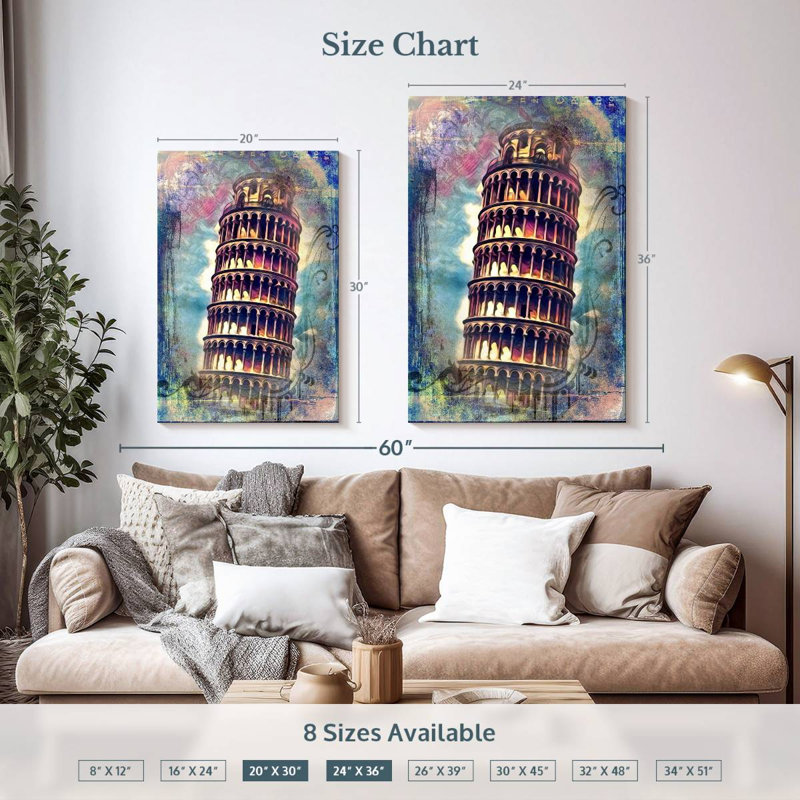 Lilie Grunge Tower Of Pisa, 36" H x 24" W