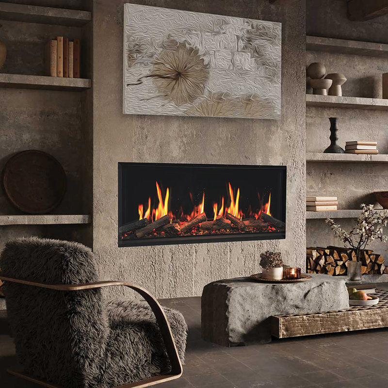 Litedeer Latitude 55" Smart Built-In Electric Fireplace (ZEF55V) Ultra-Slim Linear Wall Fireplace with WiFi App, Multi-Color Flame, Breathing | Growing Driftwood Logs & 1500W Heater