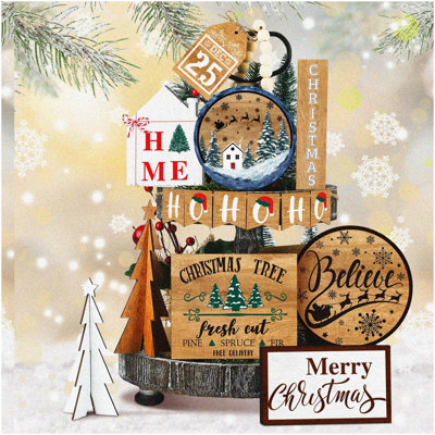 Winter Wonderland Farmhouse Tiered Tray Decor Set 15 Pcs