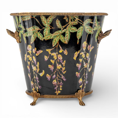 Midnight Blossom Oval Planter with Ormolu