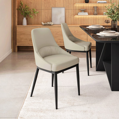 Ensemble de 2 chaises de salle à manger taupe sans accoudoirs avec pieds noirs