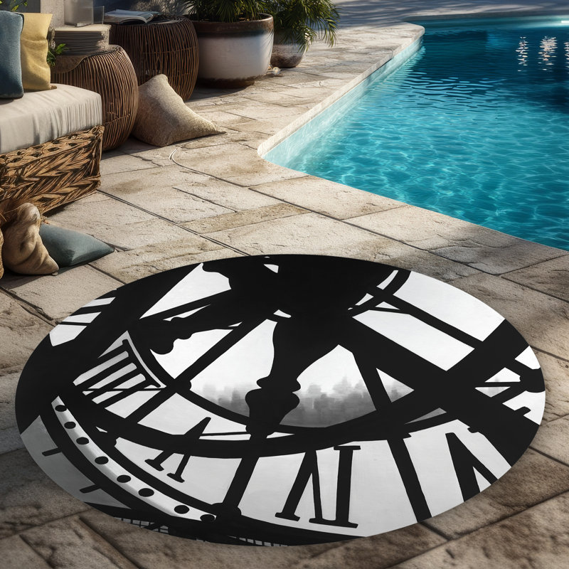 Giant Clock in Orsay Museum - Black & White Round Rug