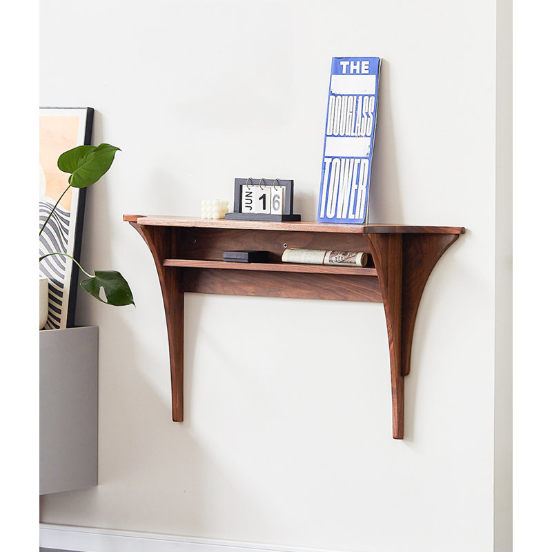 Minimalist Walnut Wall-Mounted Console Table with Open Shelf, 23.62" H x 47.24" W x 7.87" D, Brown